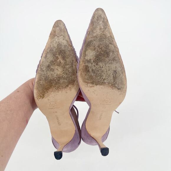 Manolo Blahnik Retro Lavender Suede Ruched Ankle Tie Pointed Toe Pump size IT 40 - Picture 10 of 11